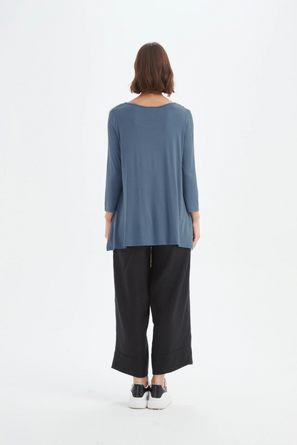 3/4 Slv Hanky Hem Tee - Gunmetal Blue