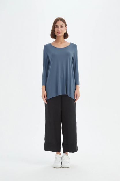 3/4 Slv Hanky Hem Tee - Gunmetal Blue