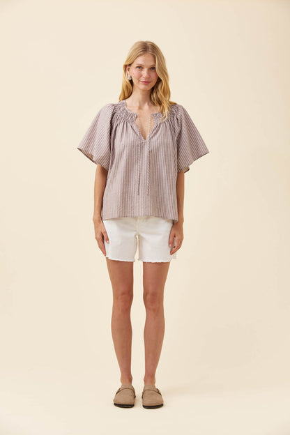 Lyndell Shirred Top - Taupe