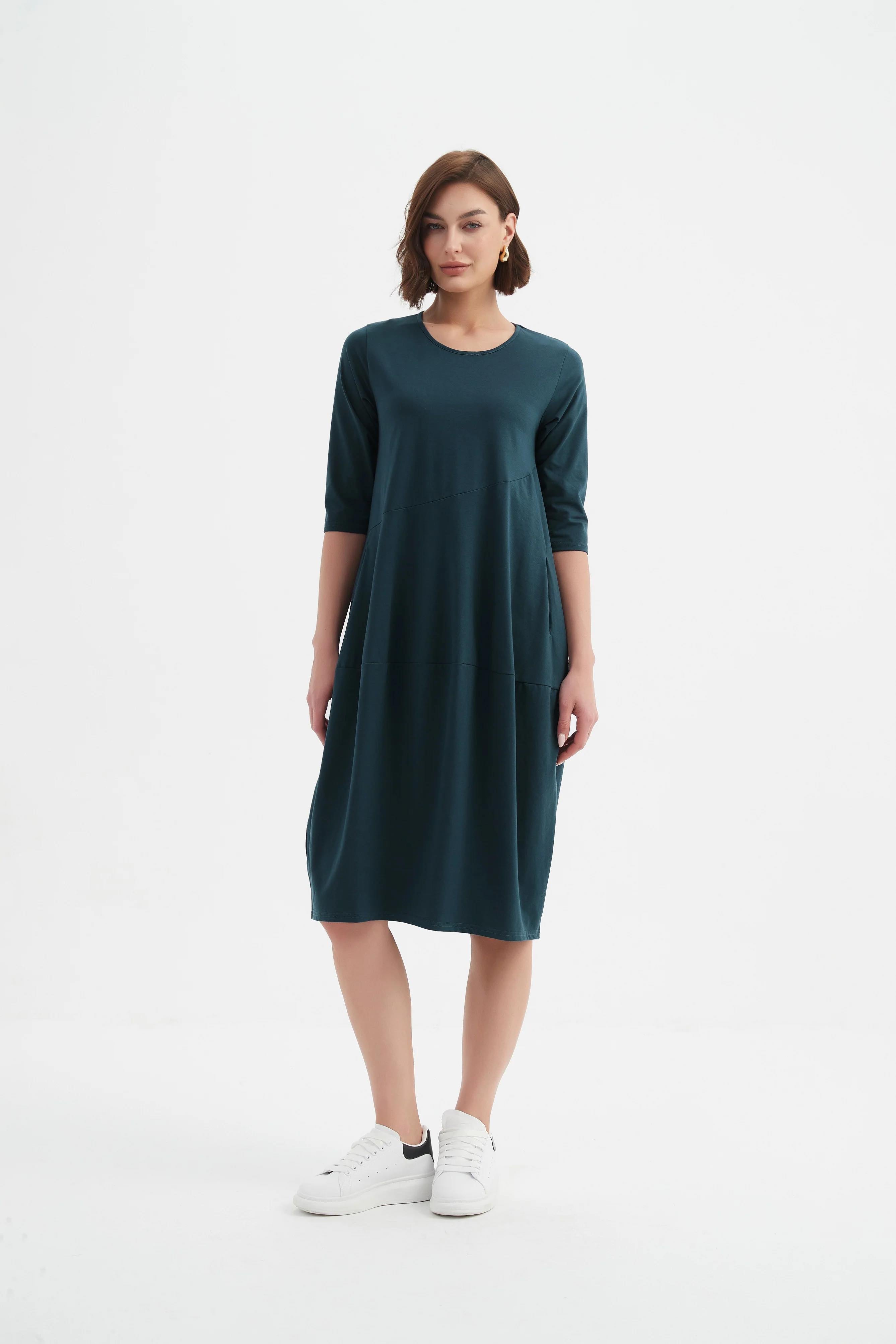Diagonal Seam Winter Dress - Deep Ocean