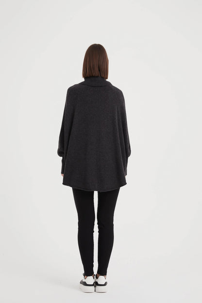 High Neck Oversized Knit - Charcoal