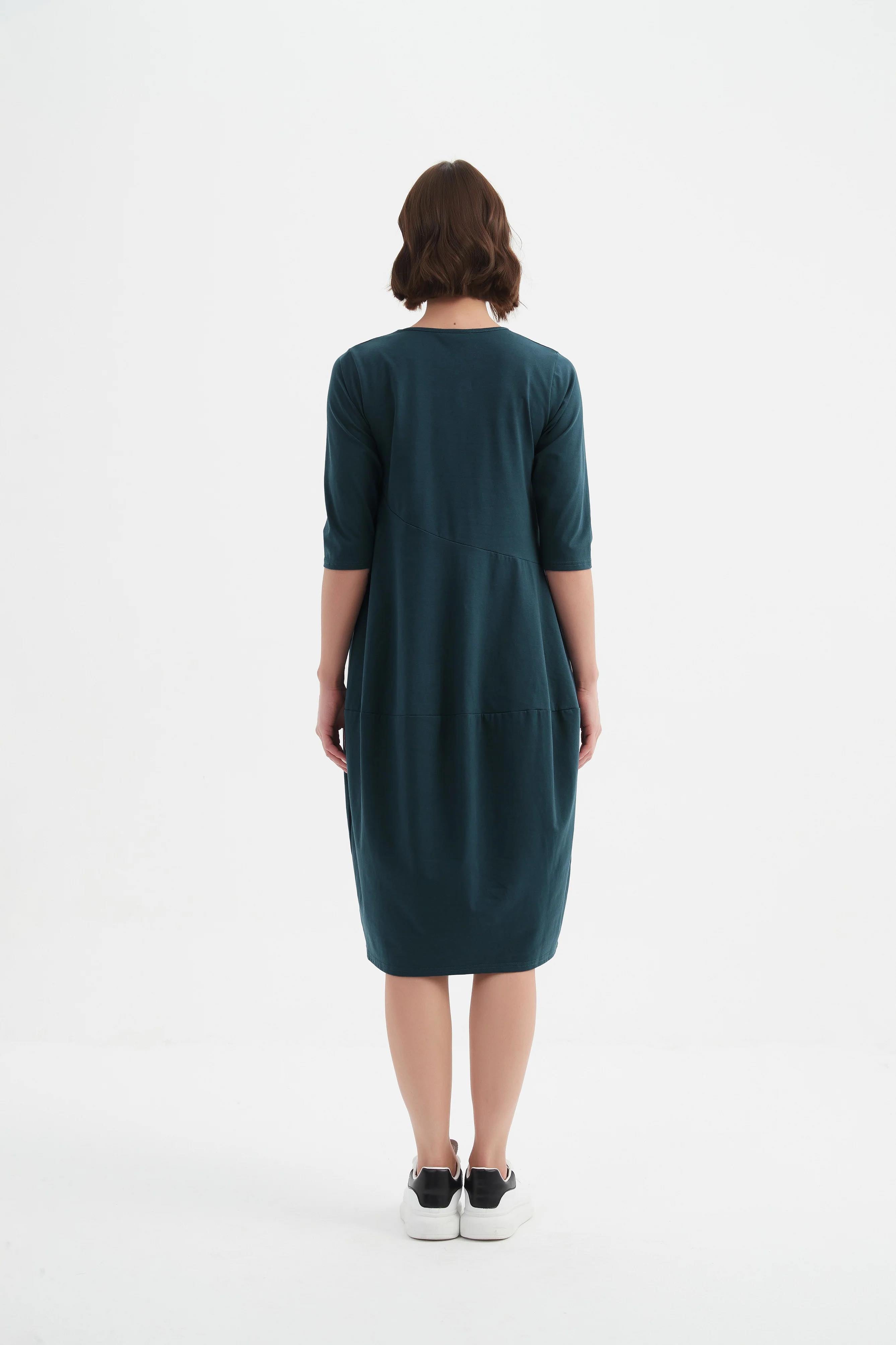 Diagonal Seam Winter Dress - Deep Ocean