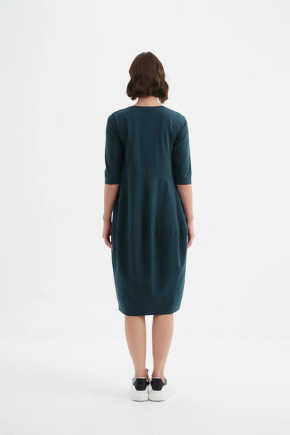 Diagonal Seam Winter Dress - Deep Ocean