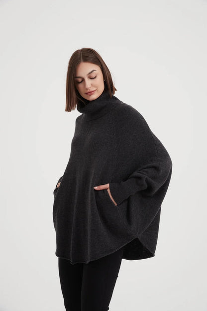 High Neck Oversized Knit - Charcoal