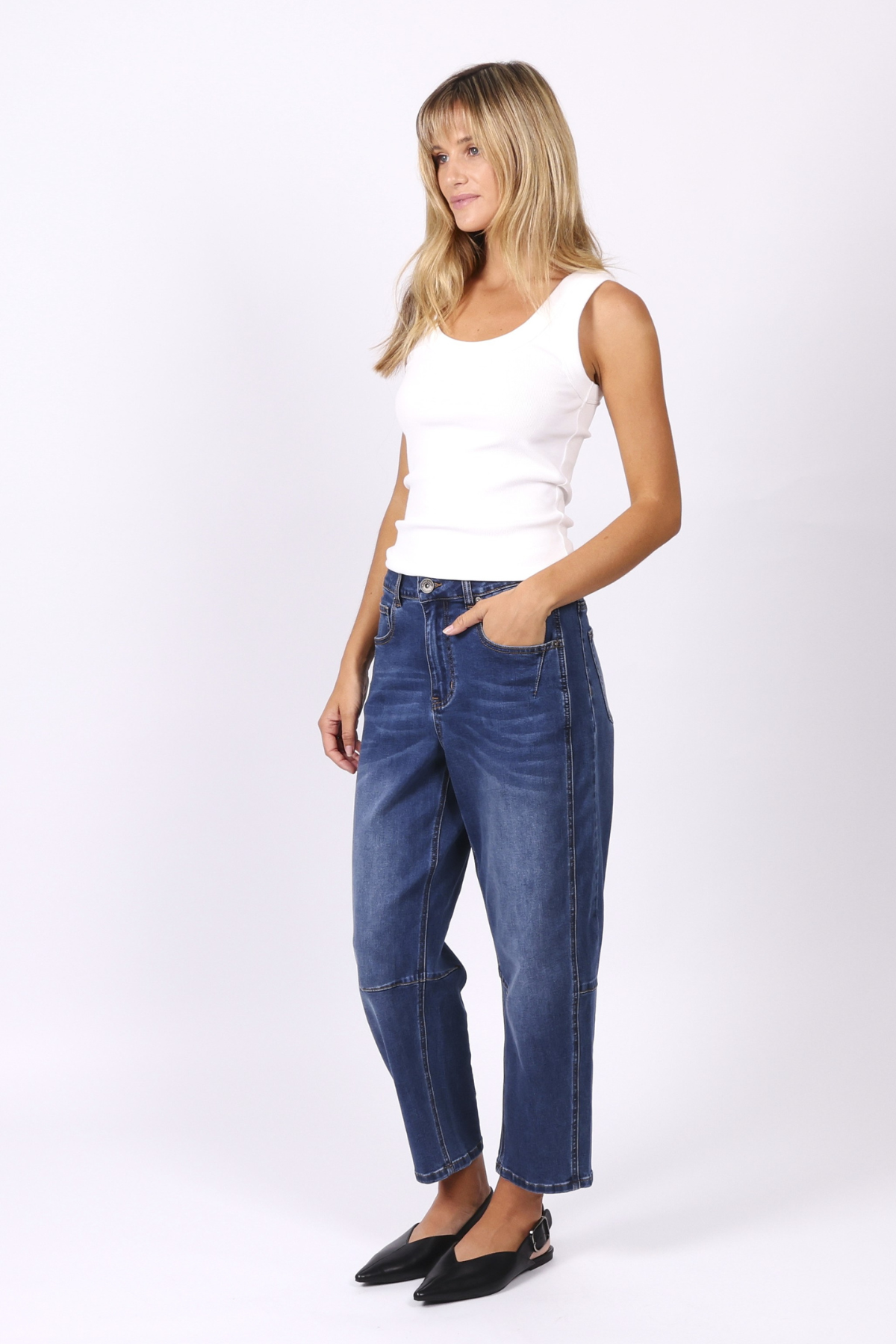 Monaco "Toni" Barrel Leg Jeans - Blue Denim