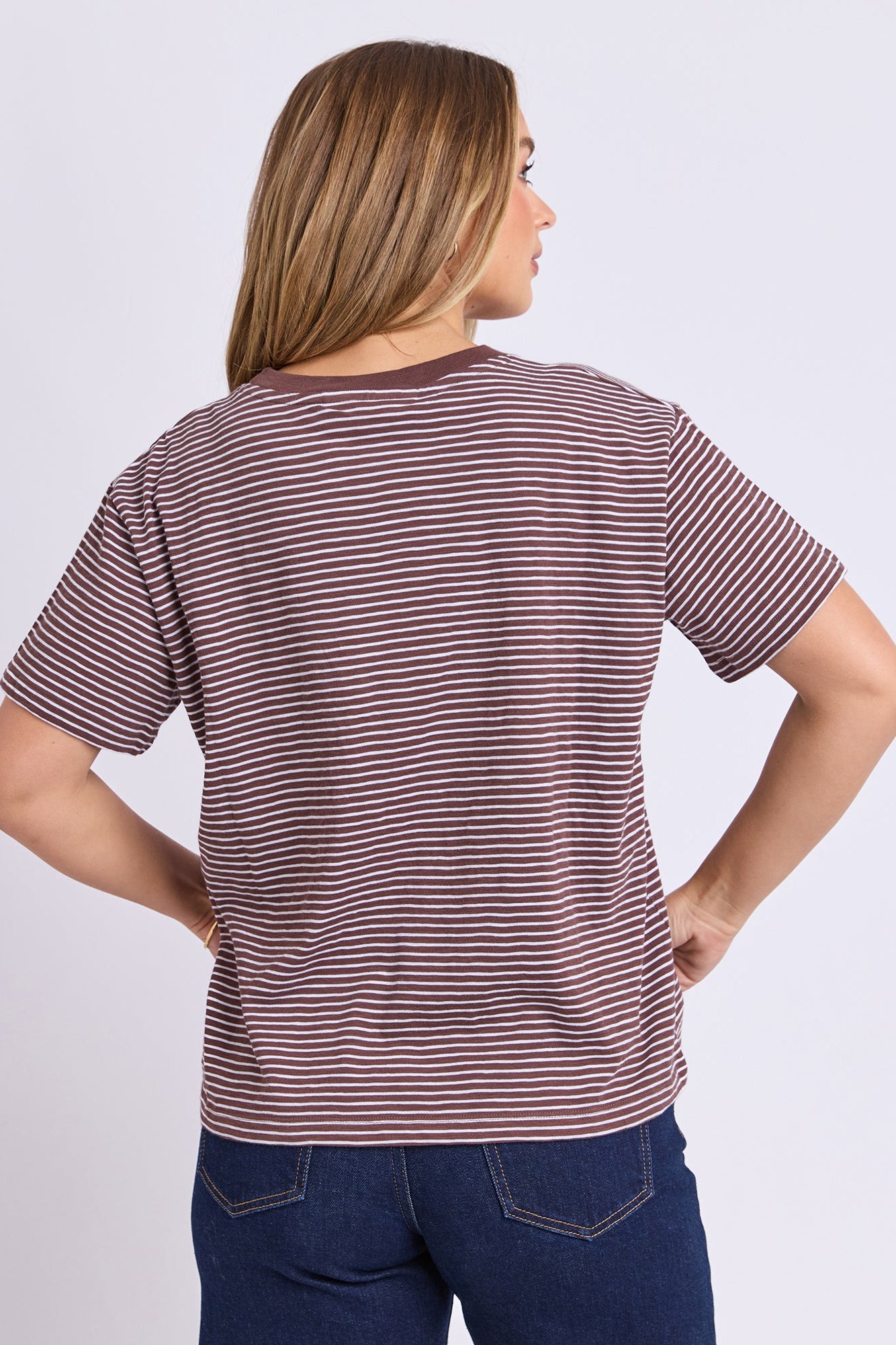 Foxwood Hutch Stripe Tee - Choc/Wht Stripe
