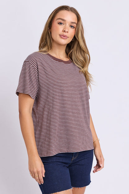 Foxwood Hutch Stripe Tee - Choc/Wht Stripe