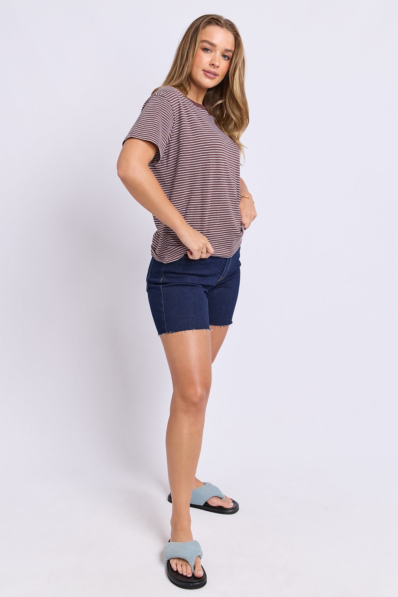 Foxwood Hutch Stripe Tee - Choc/Wht Stripe
