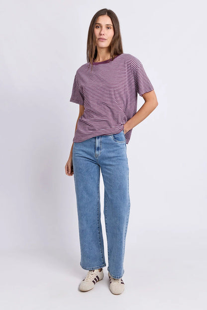 Foxwood Hutch Stripe Tee - Plum/Wht Stripe