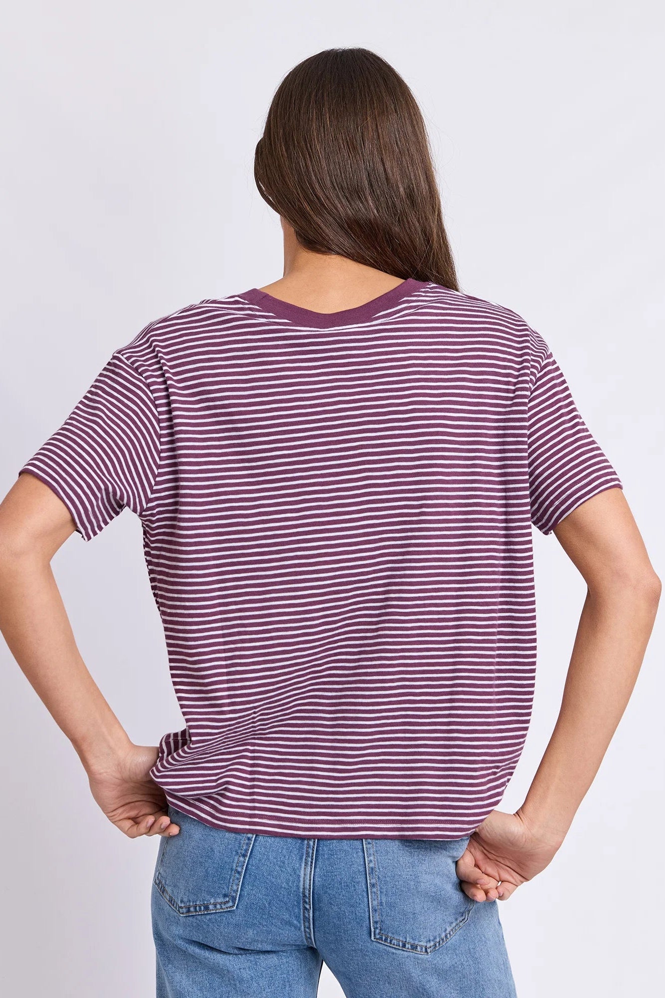 Foxwood Hutch Stripe Tee - Plum/Wht Stripe