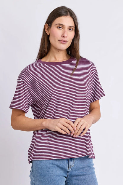 Foxwood Hutch Stripe Tee - Plum/Wht Stripe