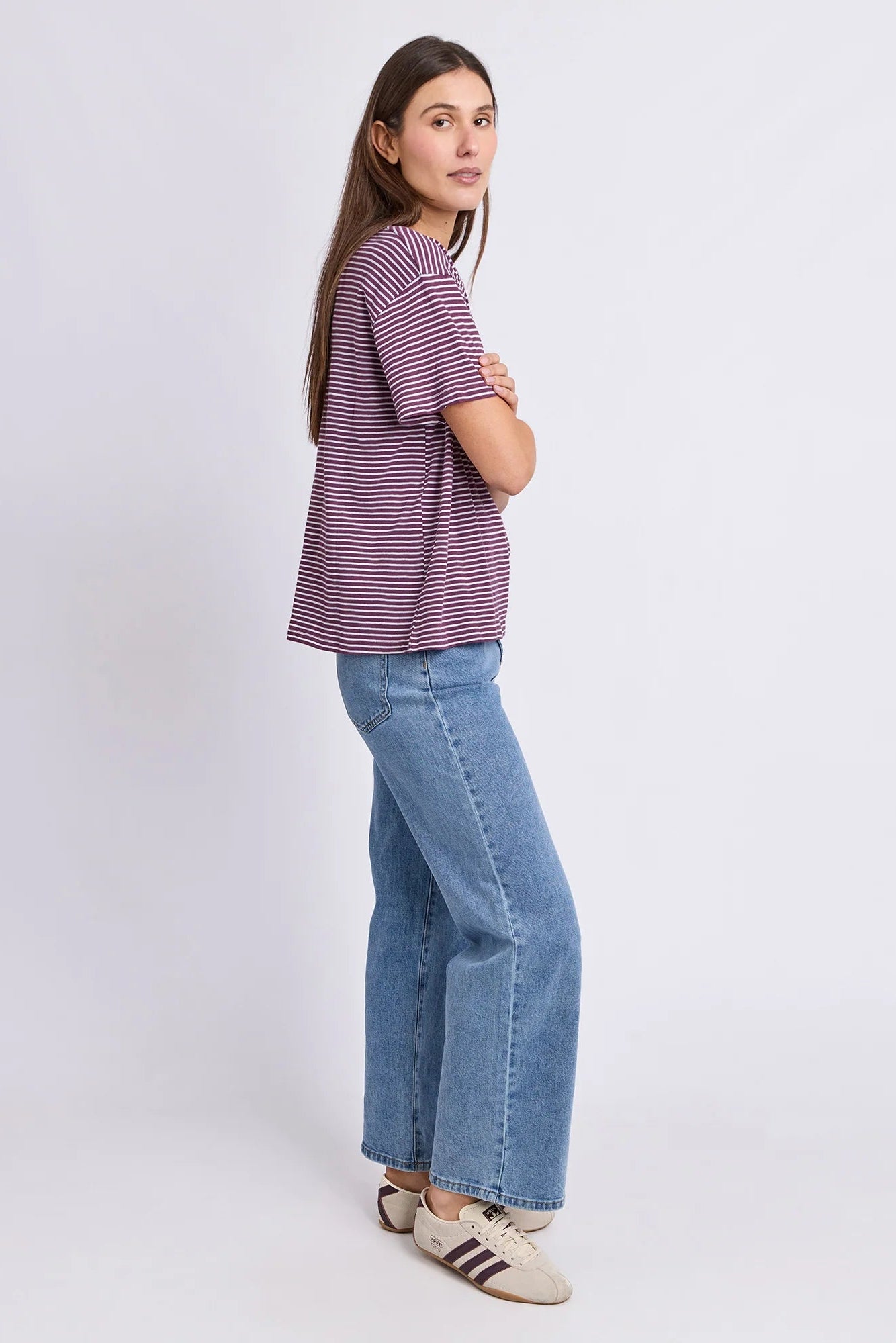 Foxwood Hutch Stripe Tee - Plum/Wht Stripe