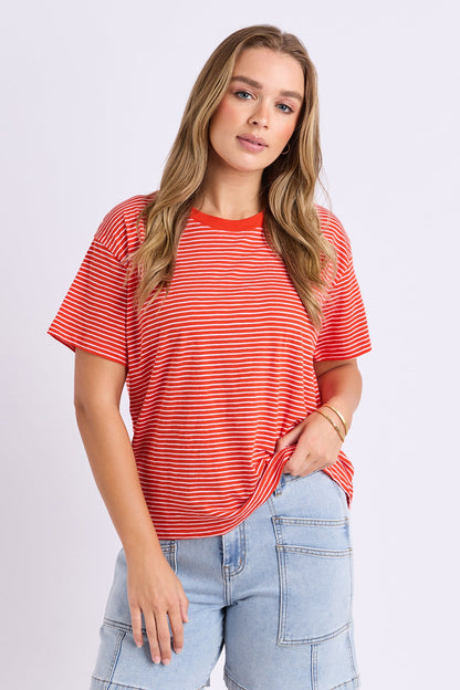 Foxwood Hutch Stripe Tee - Grenadine/Wht Stripe