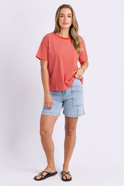 Foxwood Hutch Stripe Tee - Grenadine/Wht Stripe