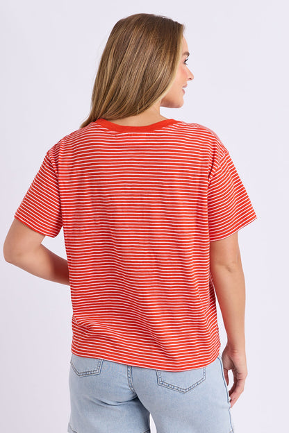 Foxwood Hutch Stripe Tee - Grenadine/Wht Stripe