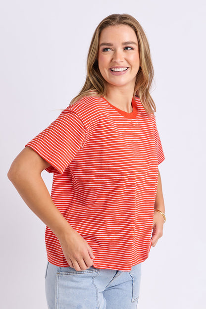 Foxwood Hutch Stripe Tee - Grenadine/Wht Stripe