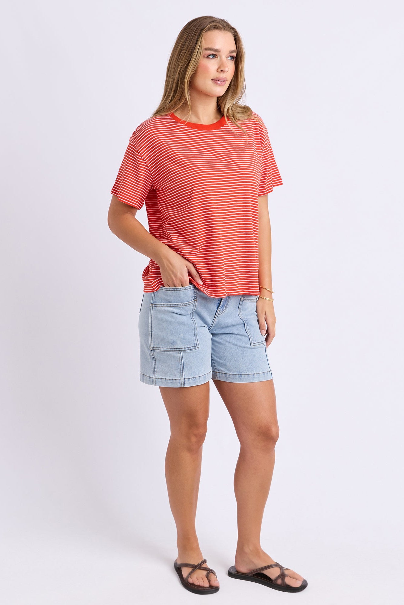 Foxwood Hutch Stripe Tee - Grenadine/Wht Stripe