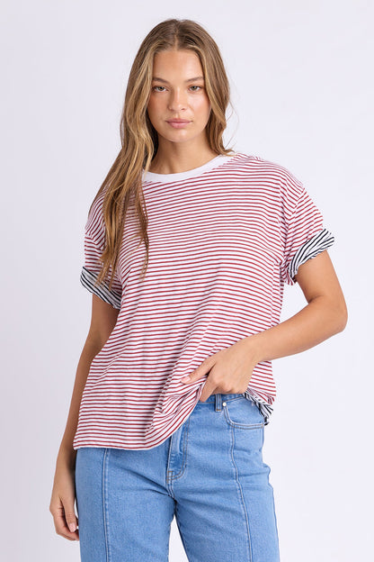 Foxwood Hutch Stripe Tee - Russet/Wht Stripe