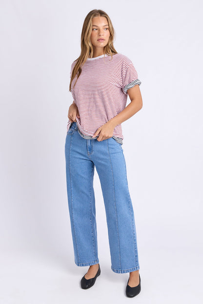 Foxwood Hutch Stripe Tee - Russet/Wht Stripe