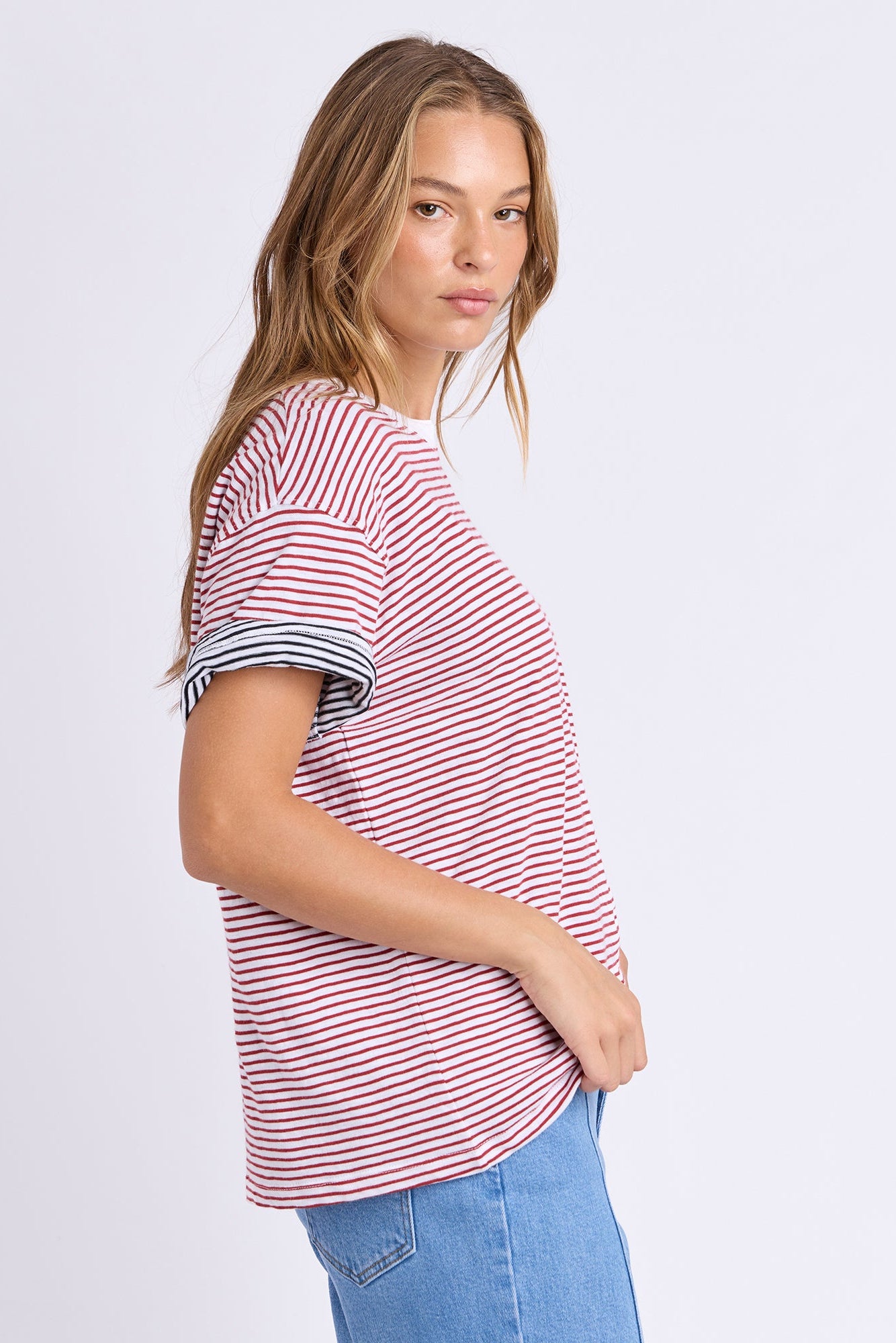 Foxwood Hutch Stripe Tee - Russet/Wht Stripe