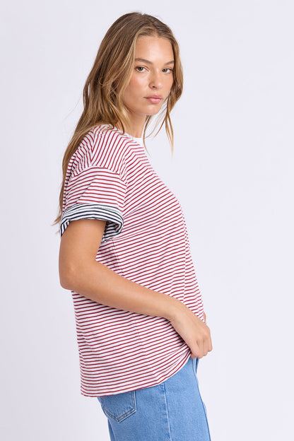 Foxwood Hutch Stripe Tee - Russet/Wht Stripe