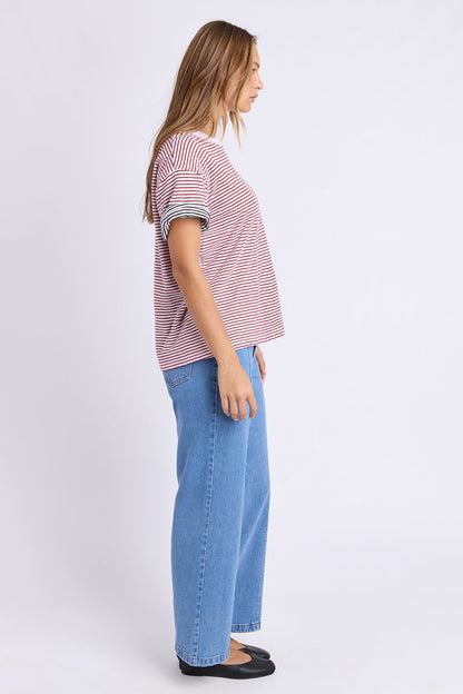 Foxwood Hutch Stripe Tee - Russet/Wht Stripe