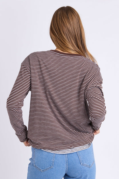 Foxwood Hutch Ls Tee - Coff/White Stripe