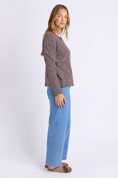 Foxwood Hutch Ls Tee - Coff/White Stripe