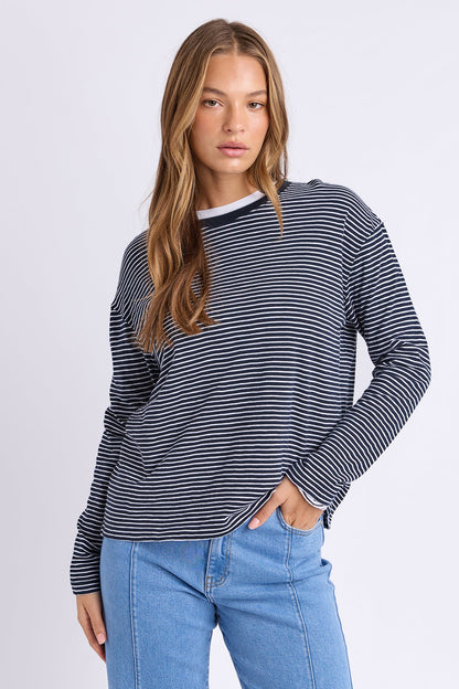 Foxwood Hutch Ls Tee - Navy/Wht Stripe