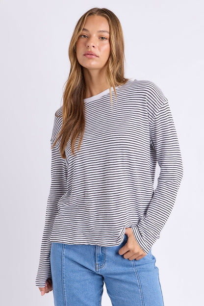 Foxwood Hutch Ls Tee - Wht/Black Stripe