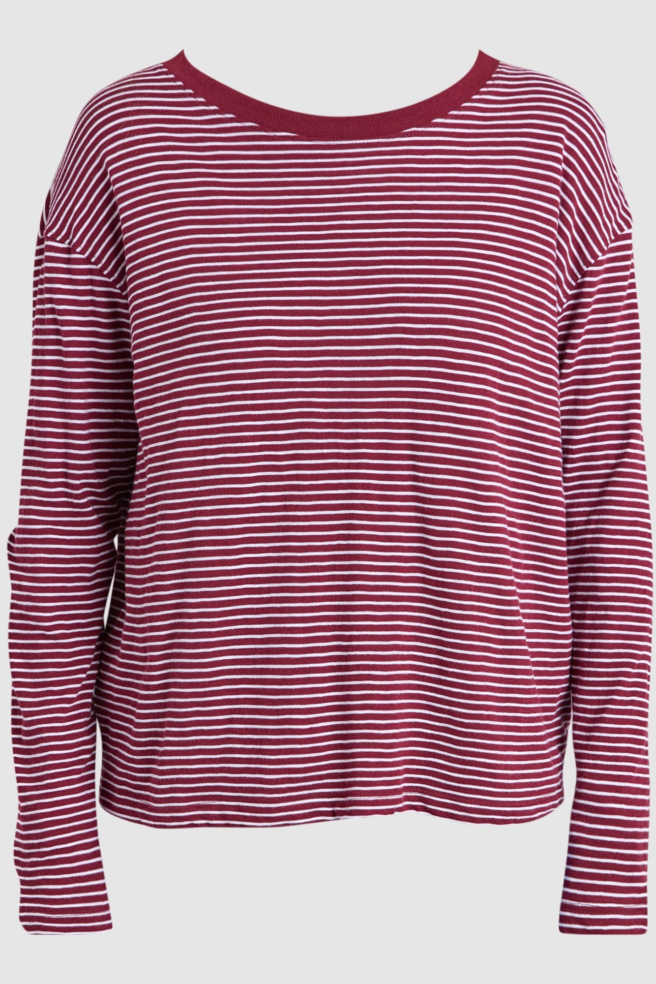 Foxwood Hutch Ls Tee - Wine/Wht Stripe