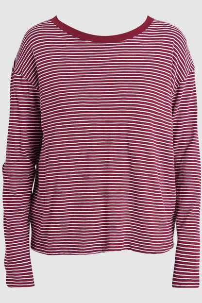 Foxwood Hutch Ls Tee - Wine/Wht Stripe