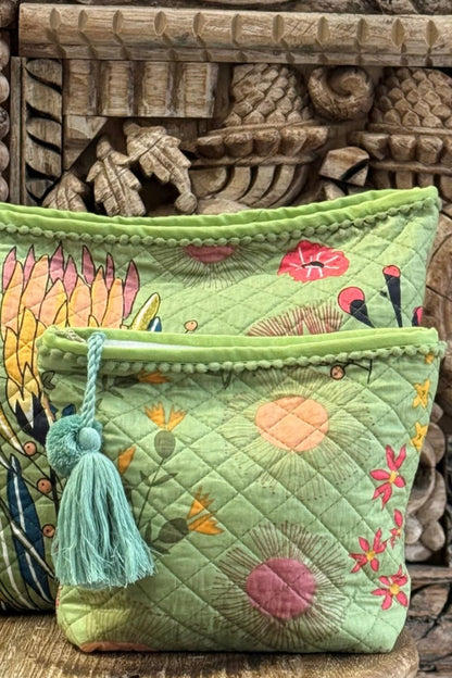 Protea Print Toiletry Bag - Olive Green