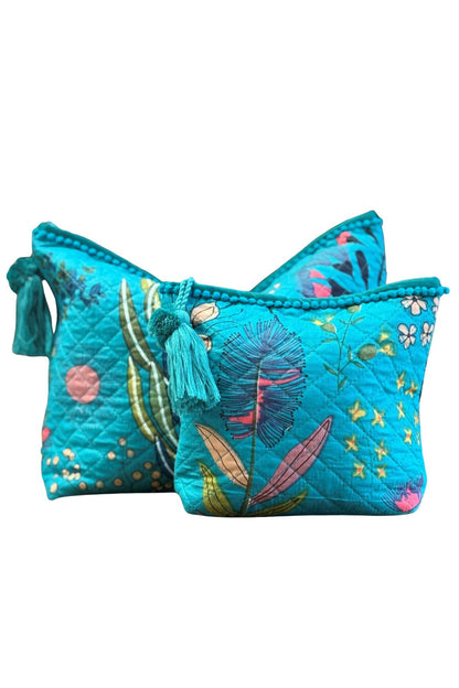 Protea Print Make - Up Bag - Teal