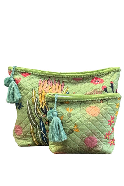 Protea Print Toiletry Bag - Olive Green