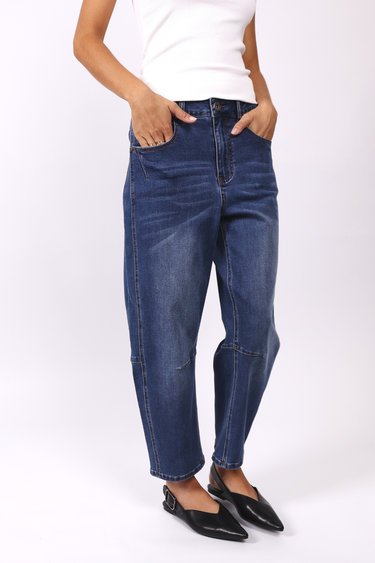 Monaco "Toni" Barrel Leg Jeans - Blue Denim