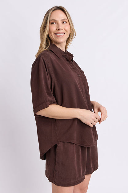 Elm Bliss Washed Shirt - Chocolate