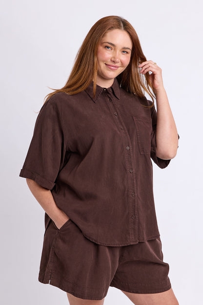 Elm Bliss Washed Shirt - Chocolate