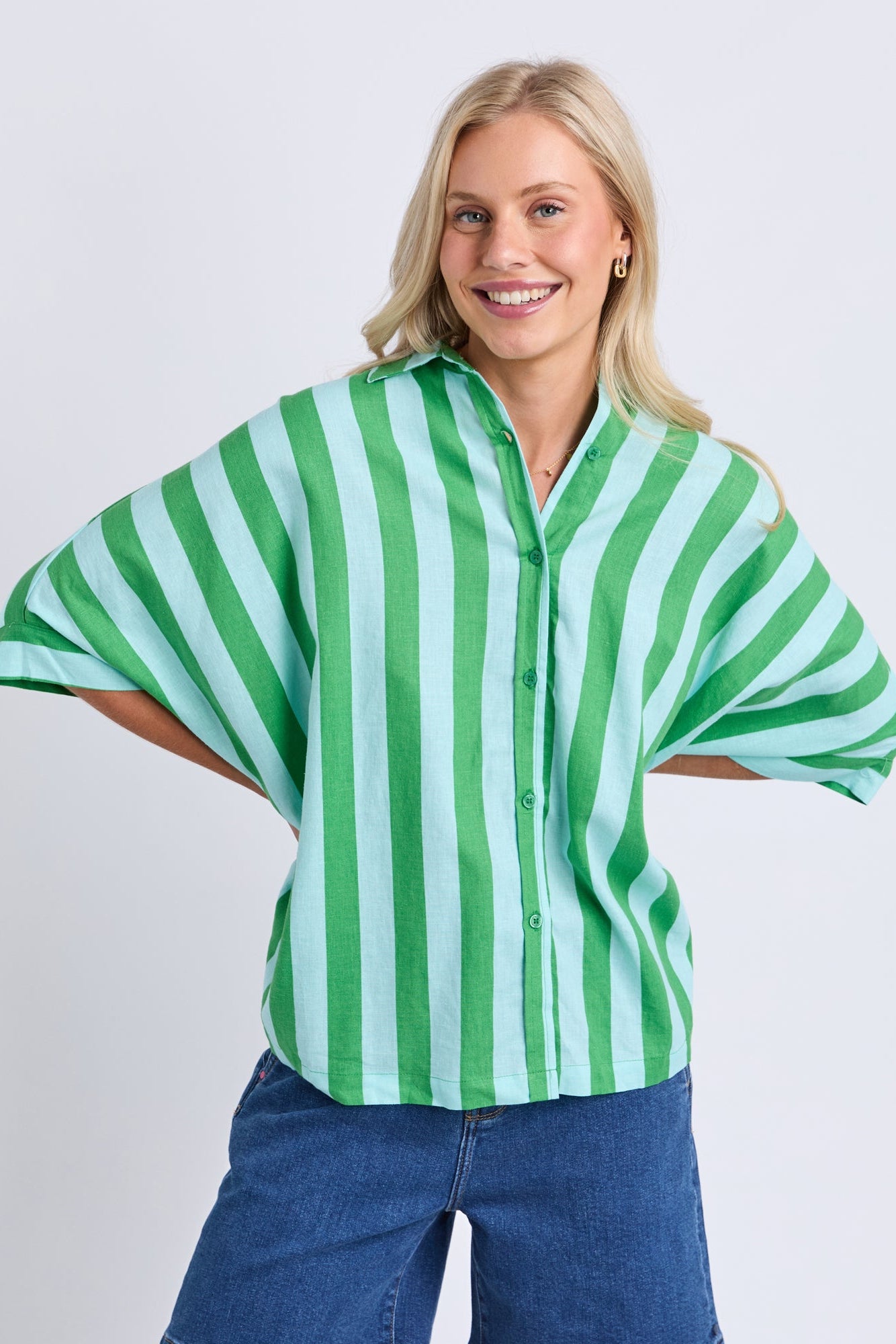 Elm Palermo Stripe Shirt -Green/Tblu