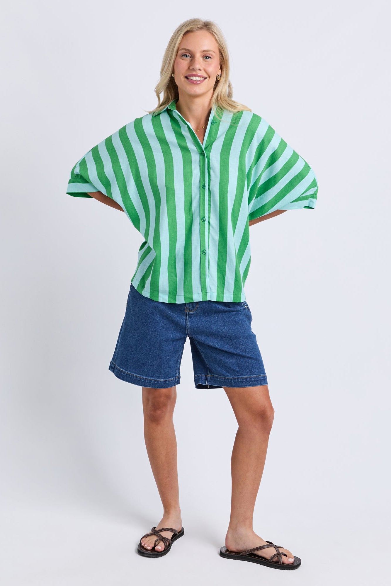 Elm Palermo Stripe Shirt -Green/Tblu