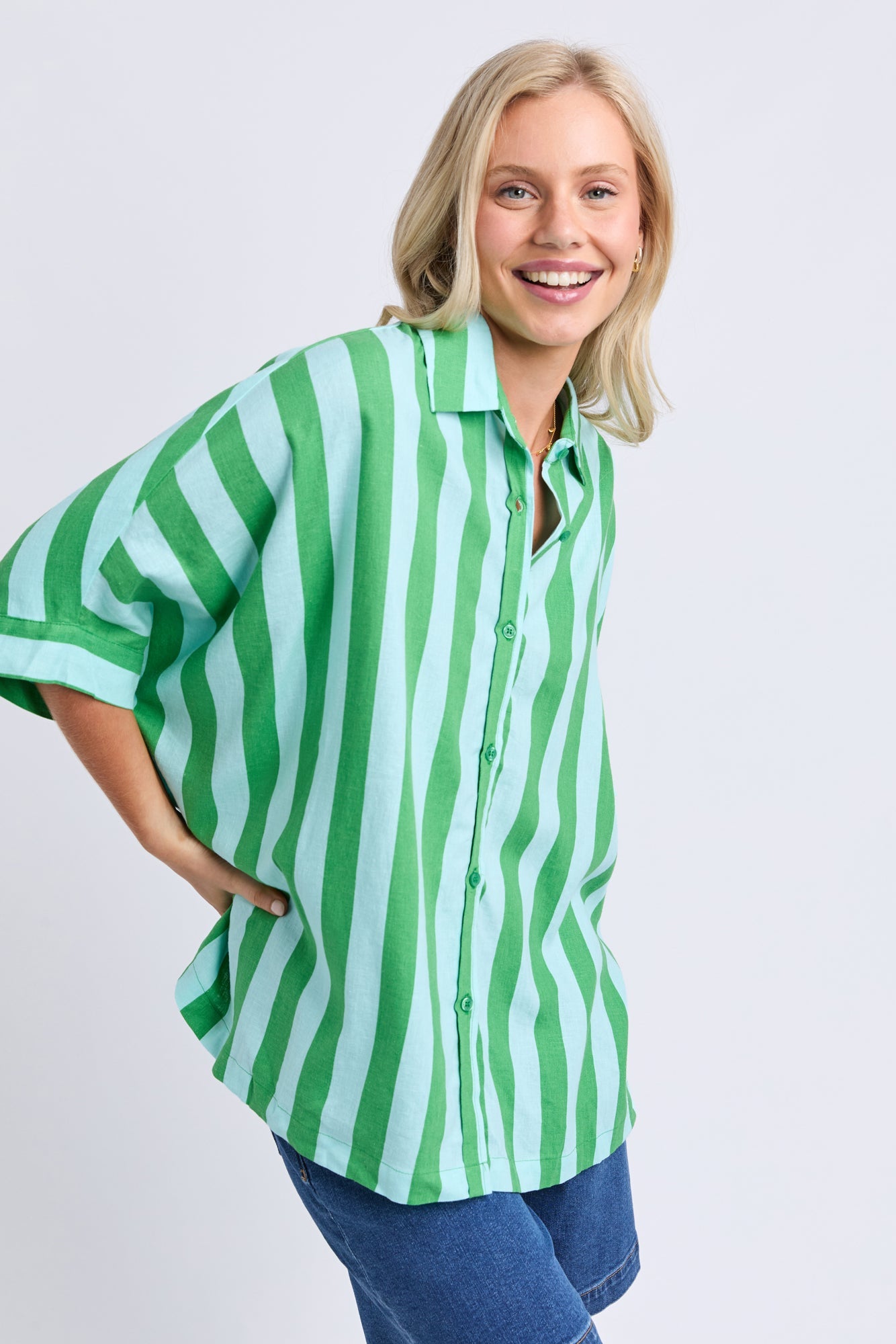 Elm Palermo Stripe Shirt -Green/Tblu