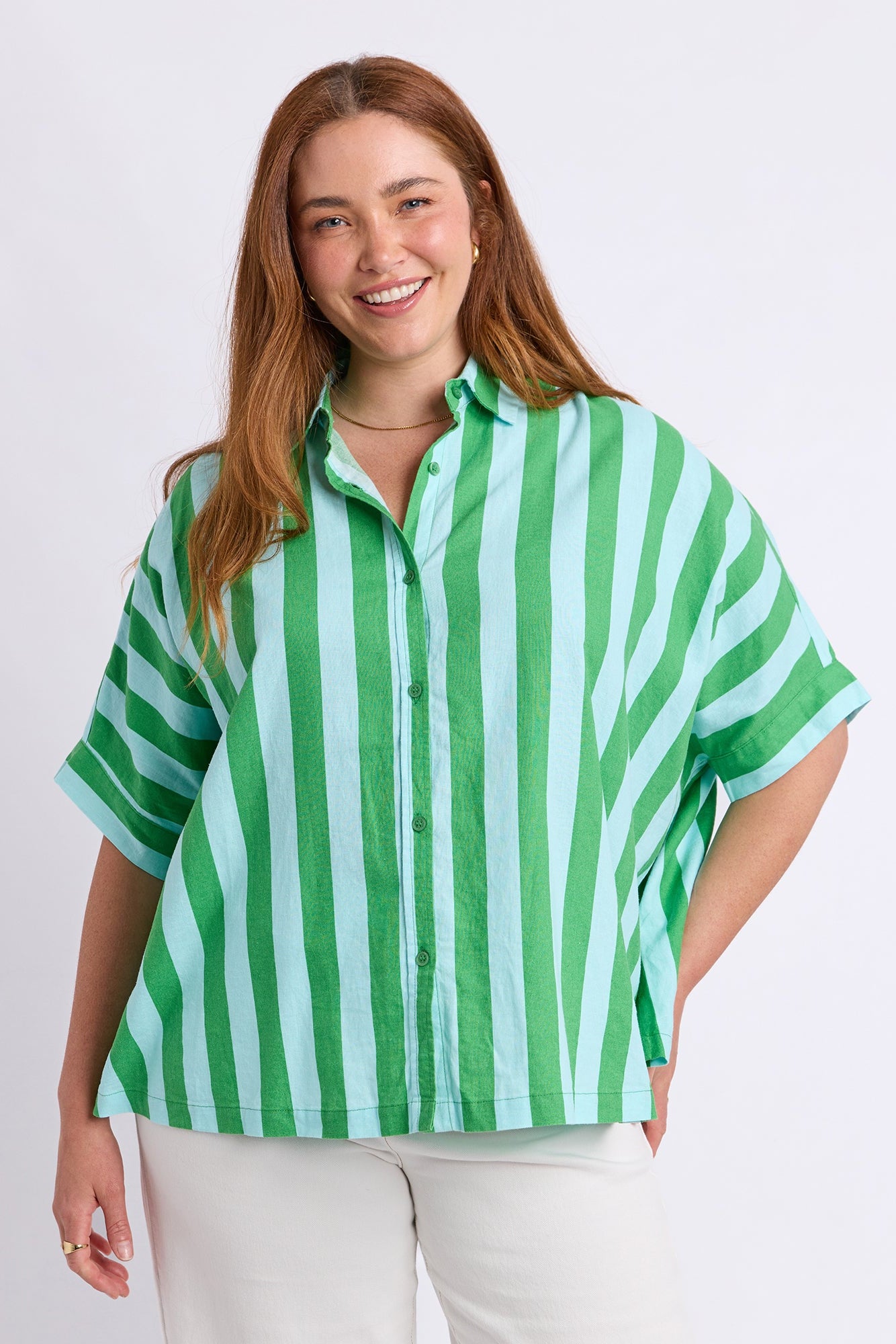 Elm Palermo Stripe Shirt -Green/Tblu