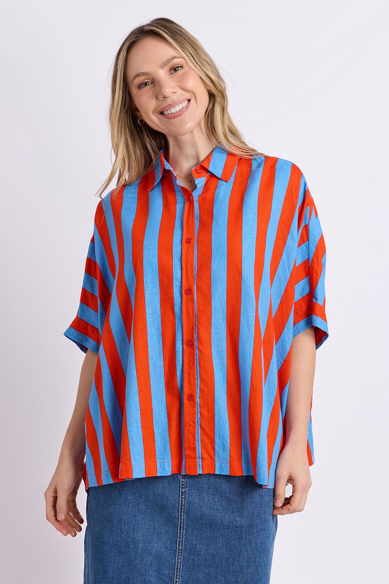 Elm Palermo Stripe Shirt - Tangello/Blue