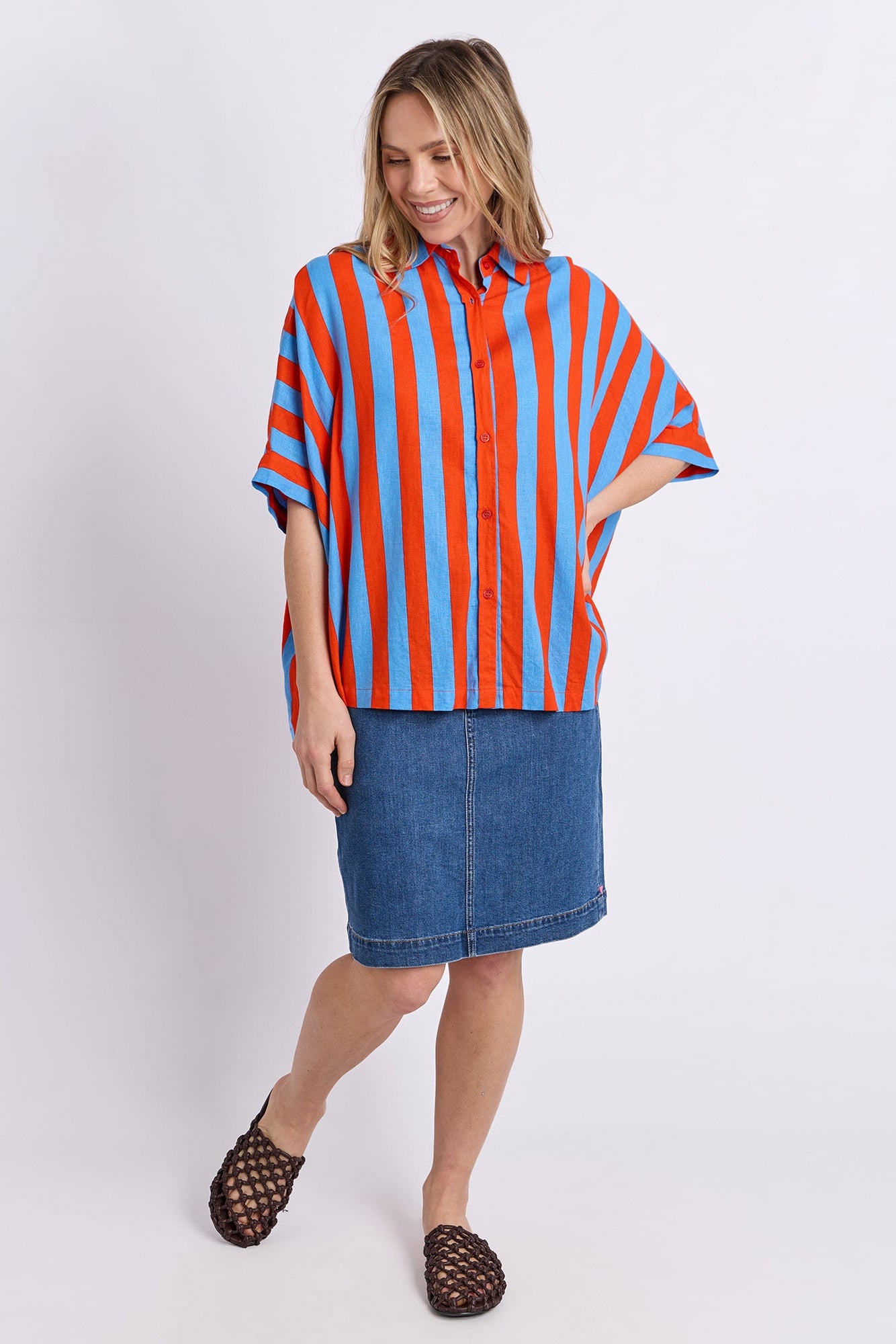 Elm Palermo Stripe Shirt - Tangello/Blue