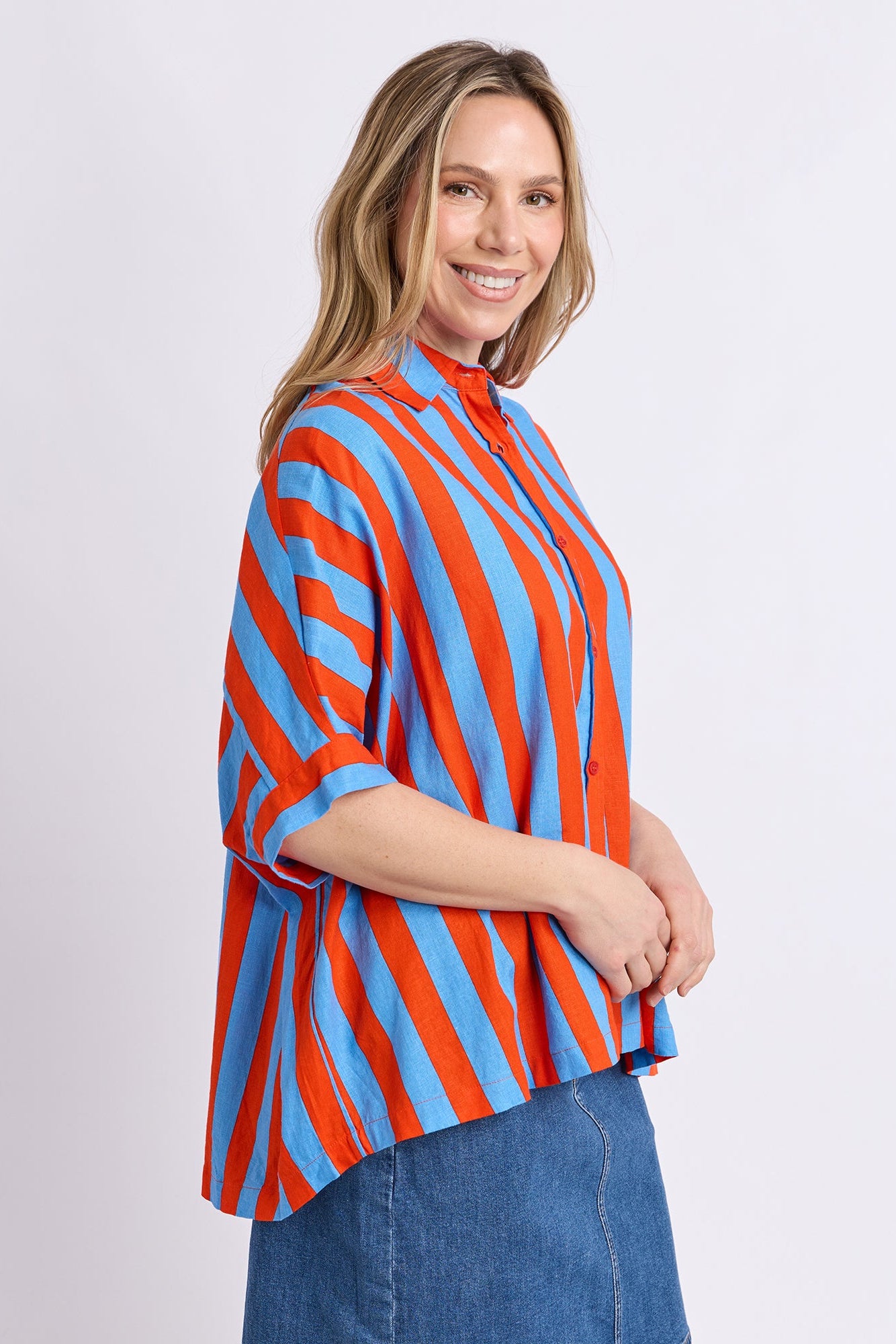 Elm Palermo Stripe Shirt - Tangello/Blue