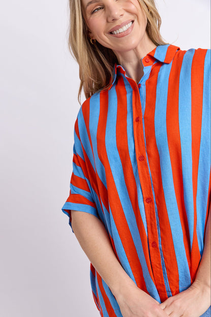 Elm Palermo Stripe Shirt - Tangello/Blue