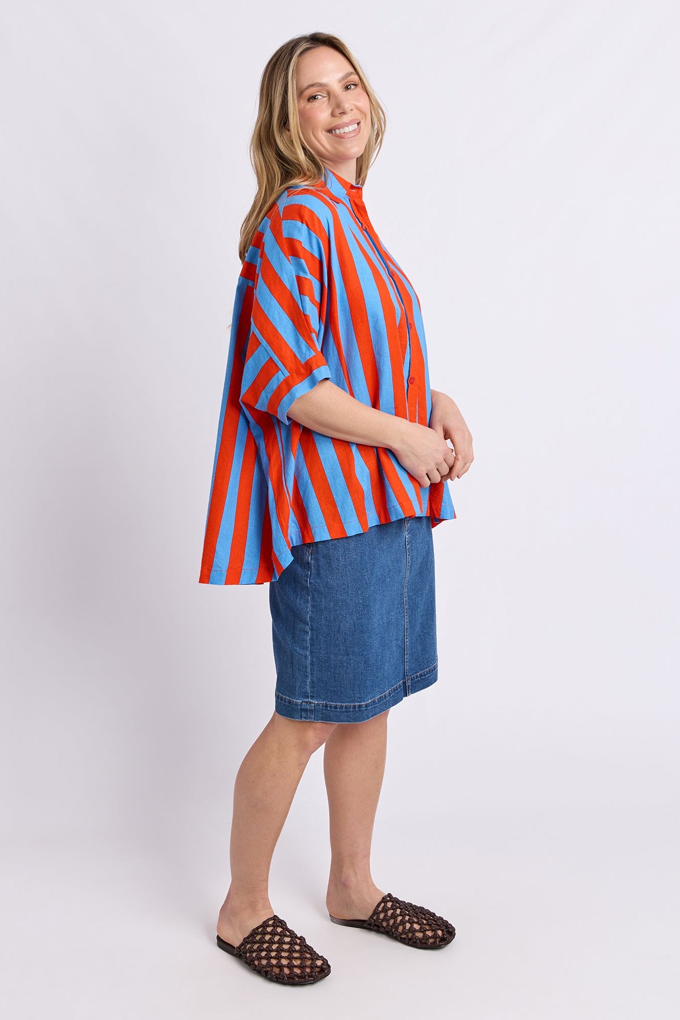 Elm Palermo Stripe Shirt - Tangello/Blue