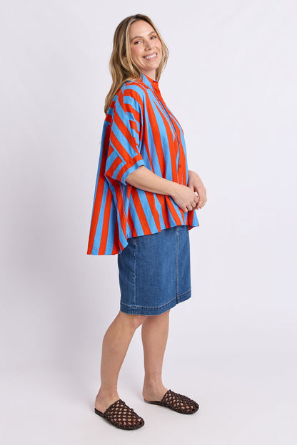 Elm Palermo Stripe Shirt - Tangello/Blue