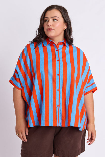Elm Palermo Stripe Shirt - Tangello/Blue