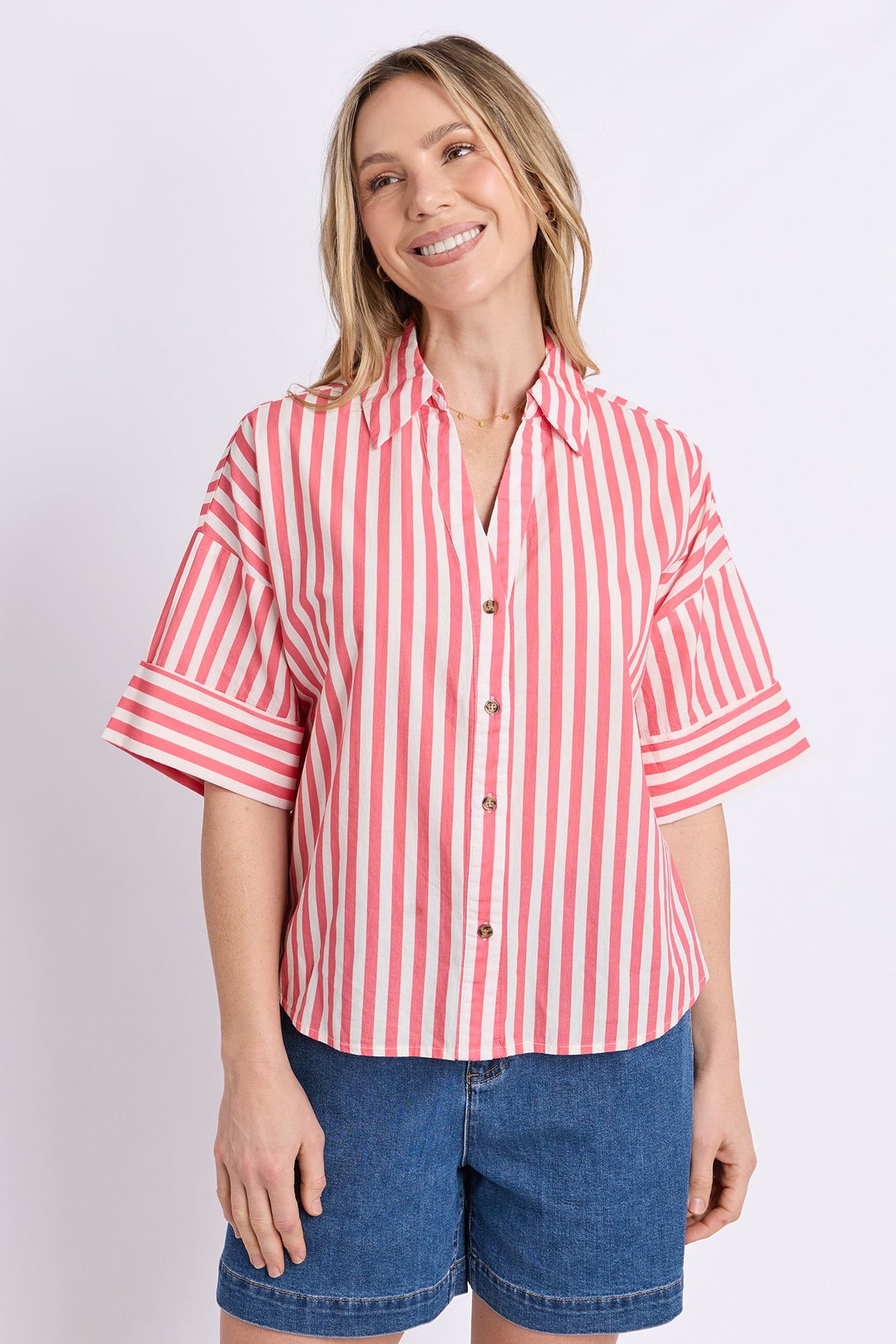 Elm Striped Holiday Shirt - Pink/White Stripe